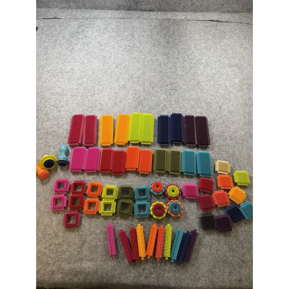 Bristle Blocks 62 Piece Building Toy Lot Colorful Assorted Shapes Wheels